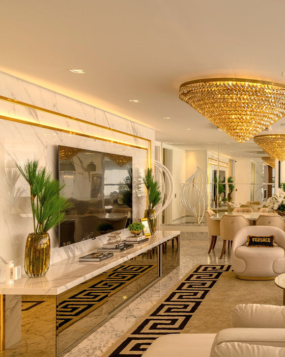 Luxury Flush Mounted Funnel Crystal Chandelier for Low Ceiling