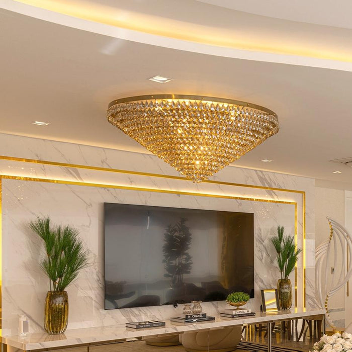 Luxury Flush Mounted Funnel Crystal Chandelier for Low Ceiling