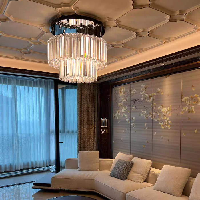 Luxury Triangular Crystal Chandelier for High Ceiling