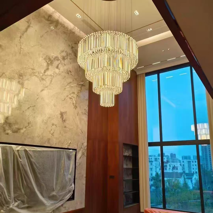 Luxury Triangular Crystal Chandelier for High Ceiling