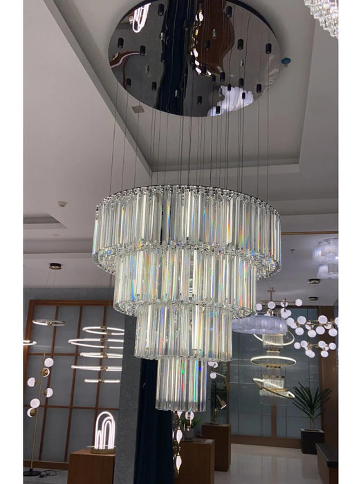 Luxury Triangular Crystal Chandelier for High Ceiling