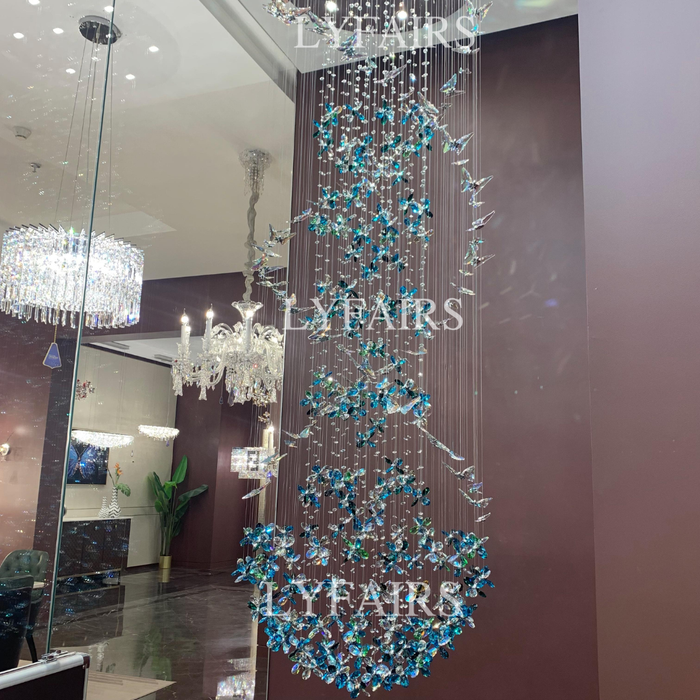 Modern Floating Blue Butterfly Crystal Chandelier for Living Room/Staircase/Foyer