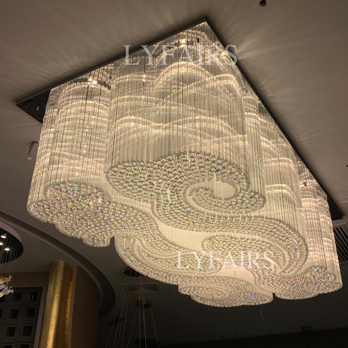 Modern Flush Mounted Square Hollow Crystal Tubes Chandelier for Hotel/Restaurant/Living Room