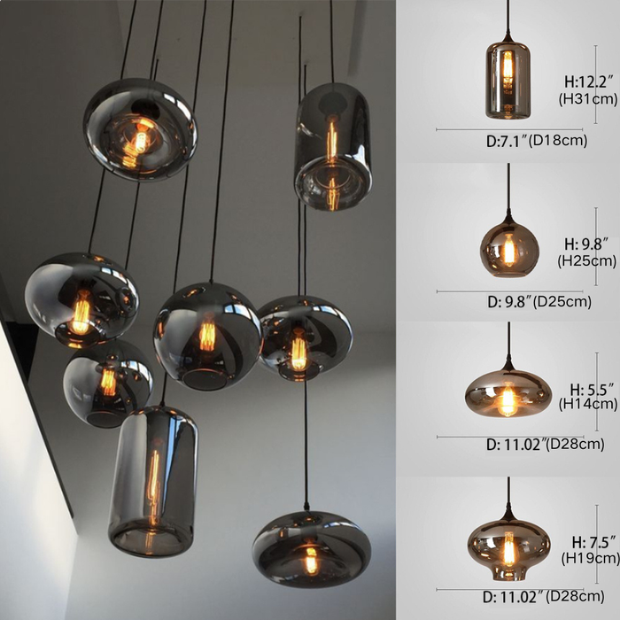 Modern Smoke Gray Glass Pendant Light Fixture Chandelier For 2 Story Foyer/Entryway/Staircase