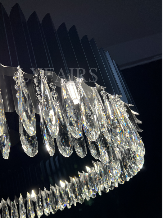 Modern Teardrop Crystal Round Chandelier in Black Finish