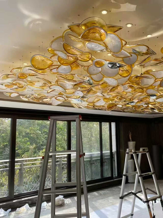 Modern Floating Amber Chips Glass Chandelier
