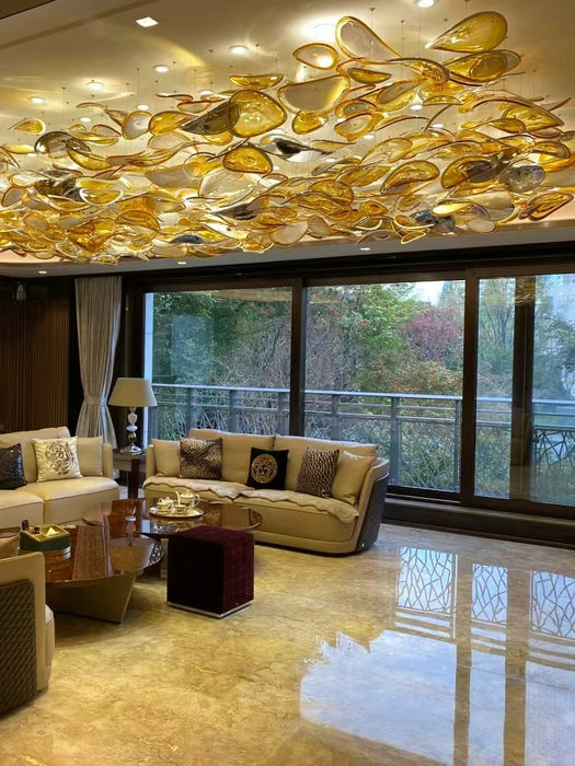 Modern Floating Amber Chips Glass Chandelier