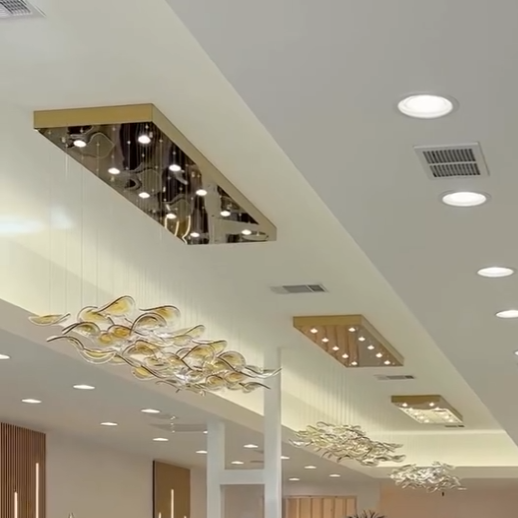 Modern Floating Amber Chips Glass Chandelier