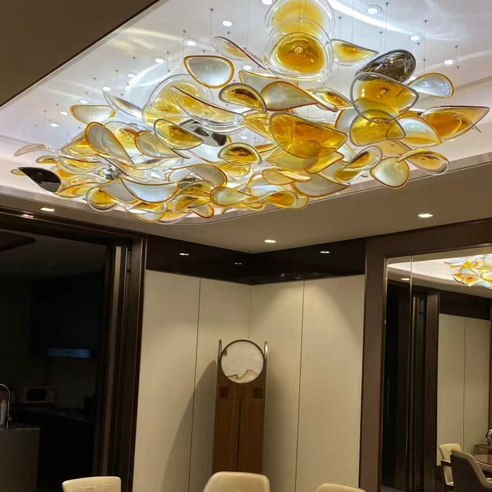 Modern Floating Amber Chips Glass Chandelier