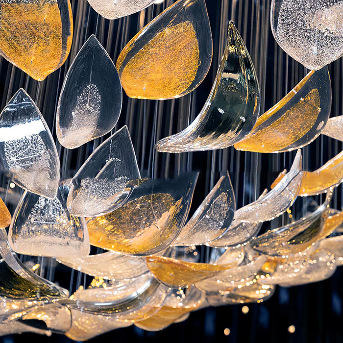 Modern Floating Glass Leaves Chandelier for High Ceiling/Hotel/Restaurant