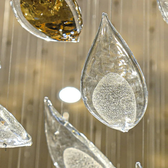 Modern Floating Glass Leaves Chandelier for High Ceiling/Hotel/Restaurant