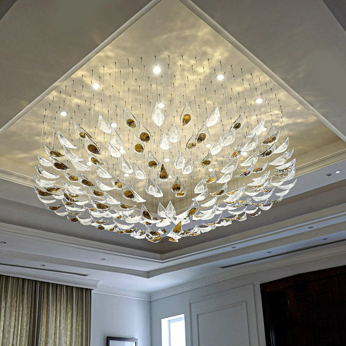 Modern Floating Glass Leaves Chandelier for High Ceiling/Hotel/Restaurant