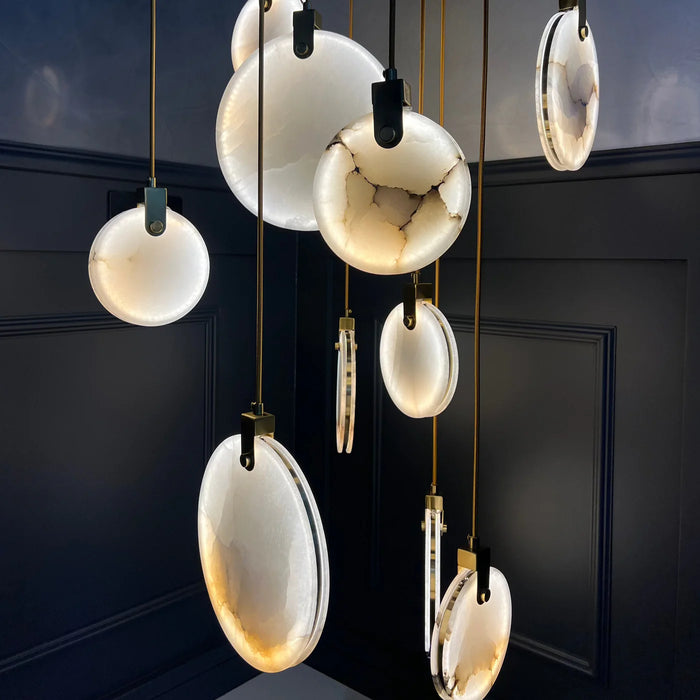 Modern Floating Round Alabaster Chandelier for High Ceiling