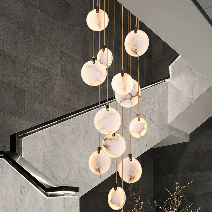 Modern Floating Round Alabaster Chandelier for High Ceiling