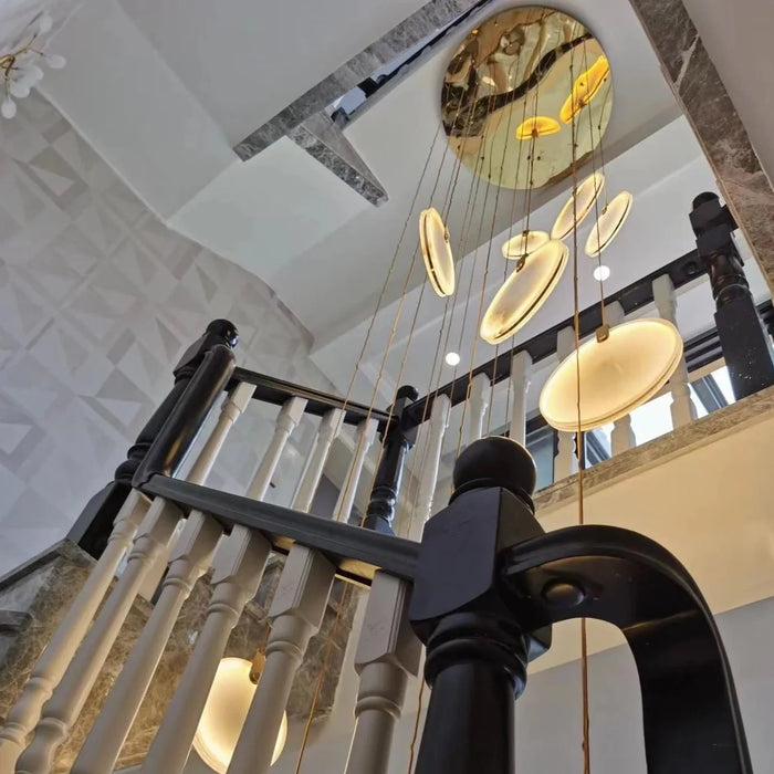 Modern Floating Round Alabaster Chandelier for High Ceiling