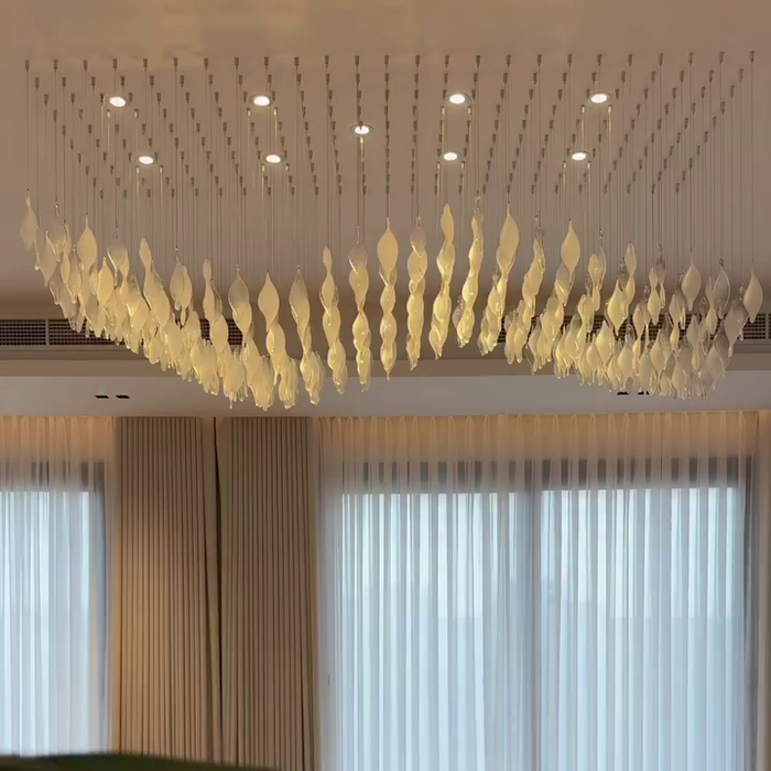 Modern Floating Twisted Glass Leaves Chandelier for Living Room
