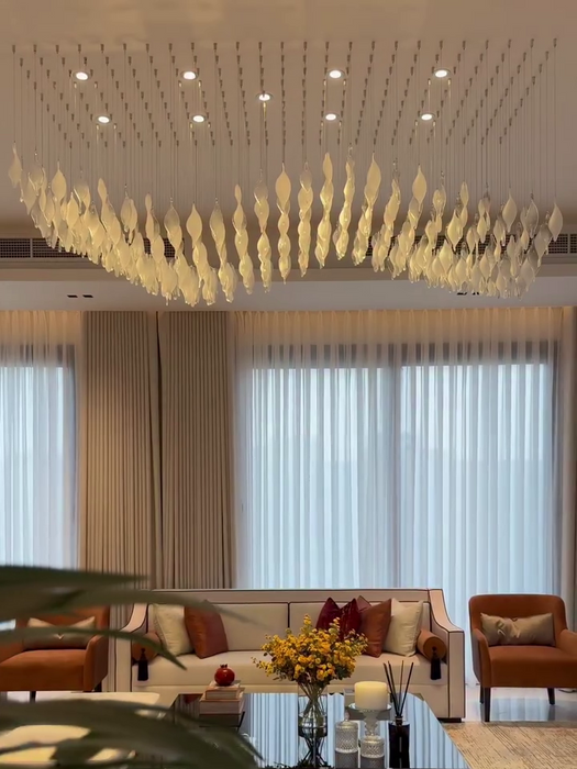 Modern Floating Twisted Glass Leaves Chandelier for Living Room