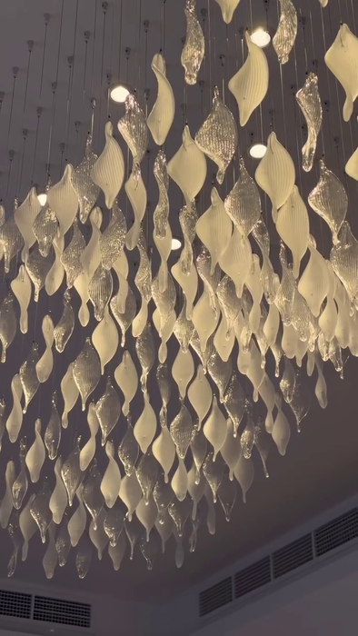 Modern Floating Twisted Glass Leaves Chandelier for Living Room