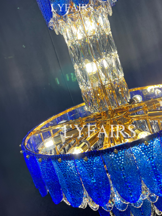 Modern Funnel Chandelier with Amber/Gray/Blue-edge for Low Ceiling