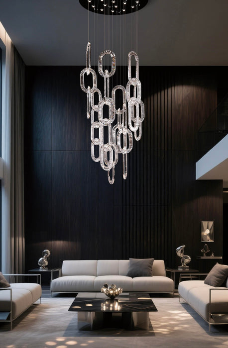 Modern Luxury Crystal Chain Cluster Chandelier for High Ceiling/Dining Room