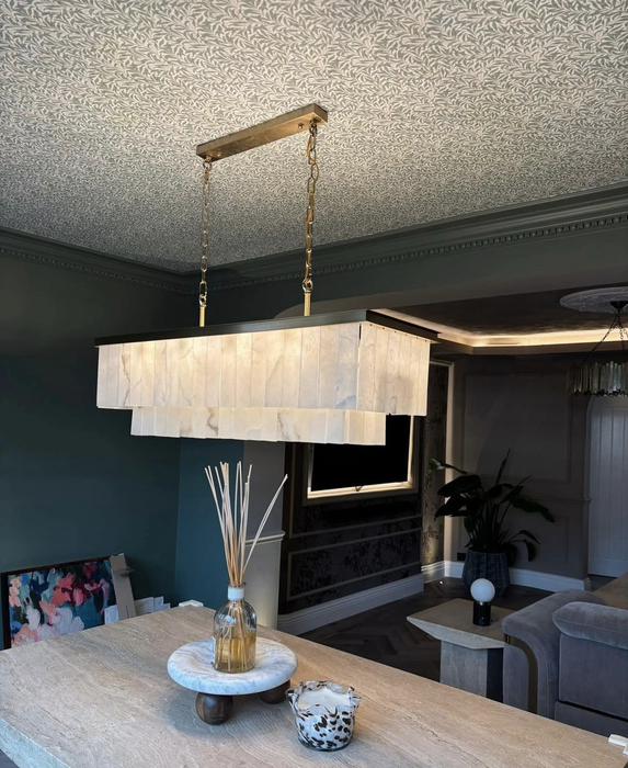 Modern Rectangular 2-tier Alabaster Chandelier for Dining Room