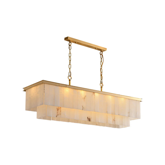 Modern Rectangular 2-tier Alabaster Chandelier for Dining Room