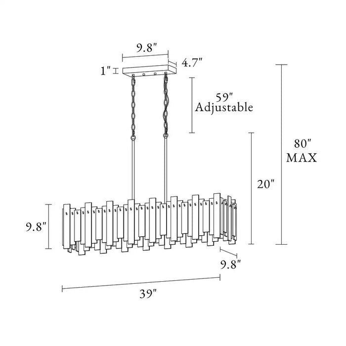 Modern Rectangular Clacier Glass Chandelier for Dining Room