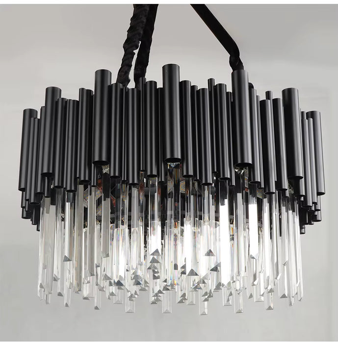 Modern Round Black Tube Crystal Chandelier for Low Ceiling