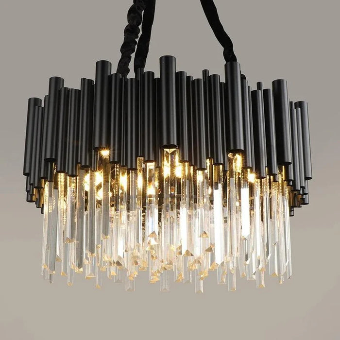 Modern Round Black Tube Crystal Chandelier for Low Ceiling