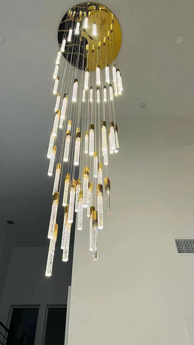 Modern Spiral Cylindrical Bubble Crystal Chandelier for High Ceiling