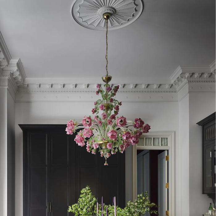 Nature-inspired Pink Rose Glass Chandelier