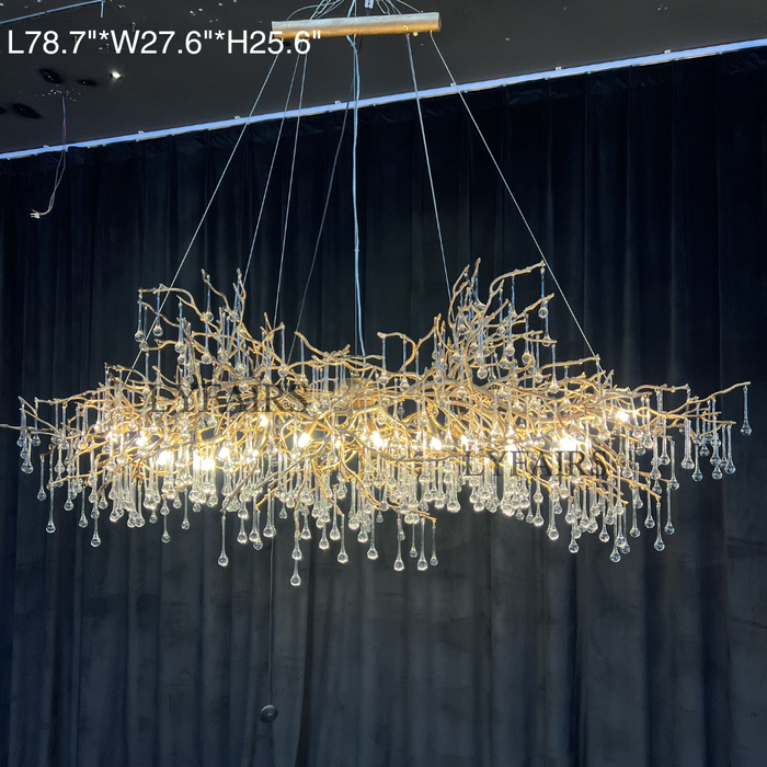 Nuevo estilo Extra grande rama de latón lámpara colgante de gotas de cristal claro para sala de estar/comedor