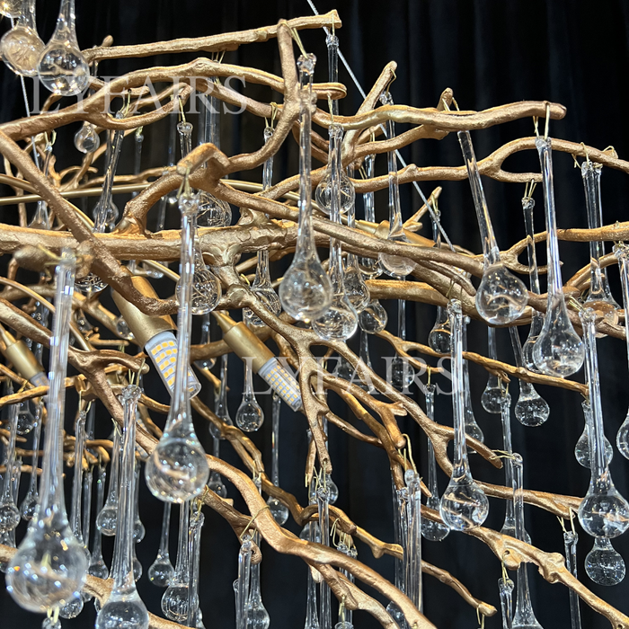 Nuevo estilo Extra grande rama de latón lámpara colgante de gotas de cristal claro para sala de estar/comedor