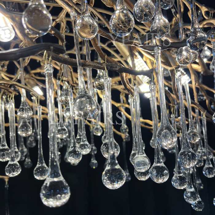 Nuevo estilo Extra grande rama de latón lámpara colgante de gotas de cristal claro para sala de estar/comedor