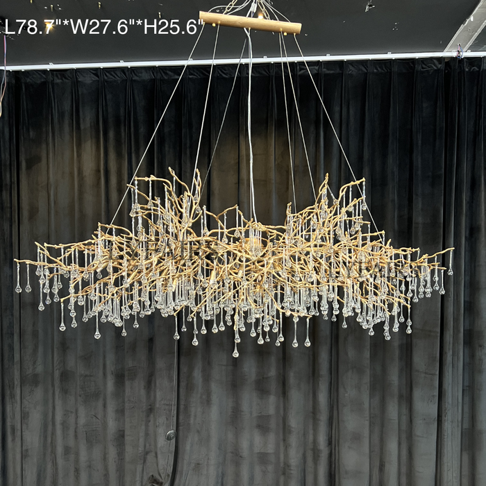 Nuevo estilo Extra grande rama de latón lámpara colgante de gotas de cristal claro para sala de estar/comedor