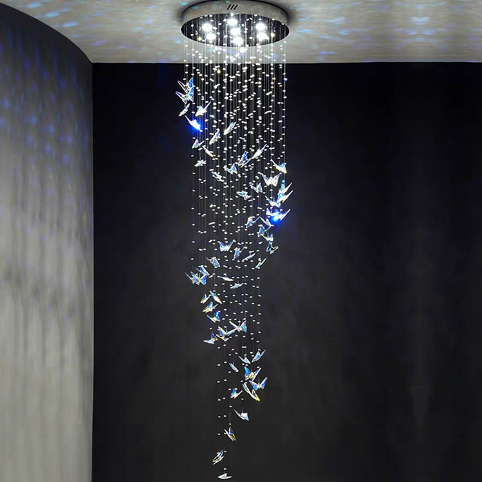 Northern European Style K9 Crystal Floating Butterfly Chandelier for High-ceiling