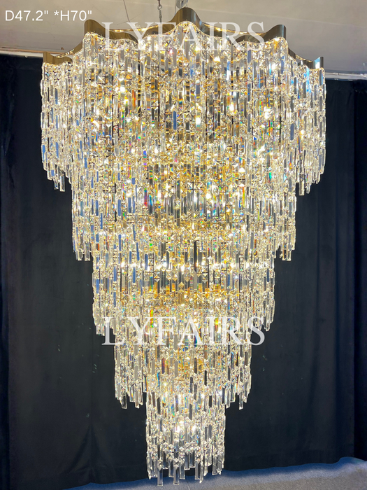 Oversized European Multi-layers Golden Luxury Crystal Chandelier Villa/High-ceiling/Foyer