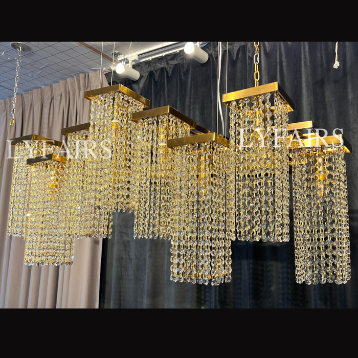 Lampadario a sospensione in cristallo rettangolare di lusso post-moderno per sala da pranzo/soggiorno/isola cucina
