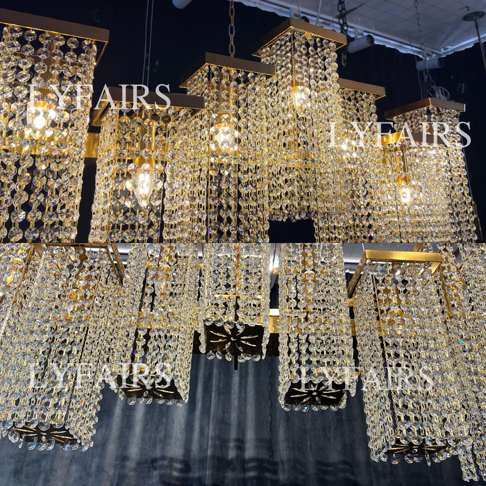 Lampadario a sospensione in cristallo rettangolare di lusso post-moderno per sala da pranzo/soggiorno/isola cucina