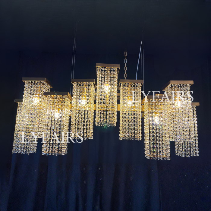 Lampadario a sospensione in cristallo rettangolare di lusso post-moderno per sala da pranzo/soggiorno/isola cucina