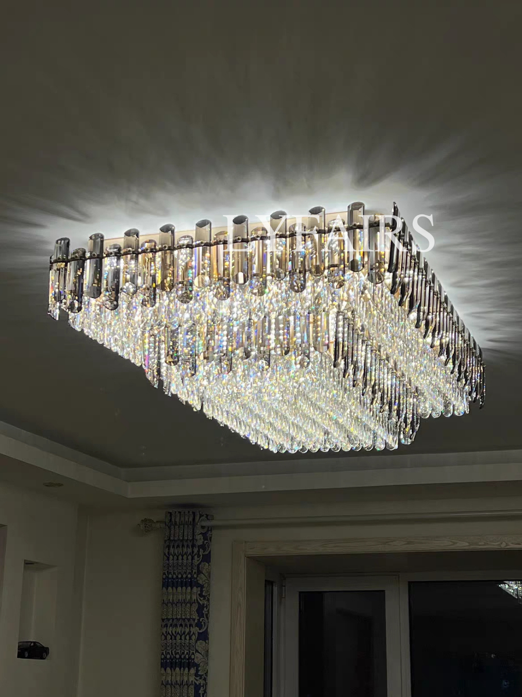 Rectangle Flush Mounted Living Room Chandelier Crystal Ceiling Light F ...