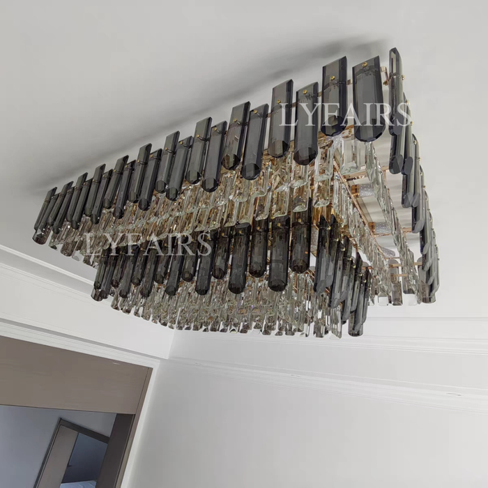 Rectangle Flush Mounted Living Room Chandelier Crystal Ceiling Light Fixture For Long Dining Table