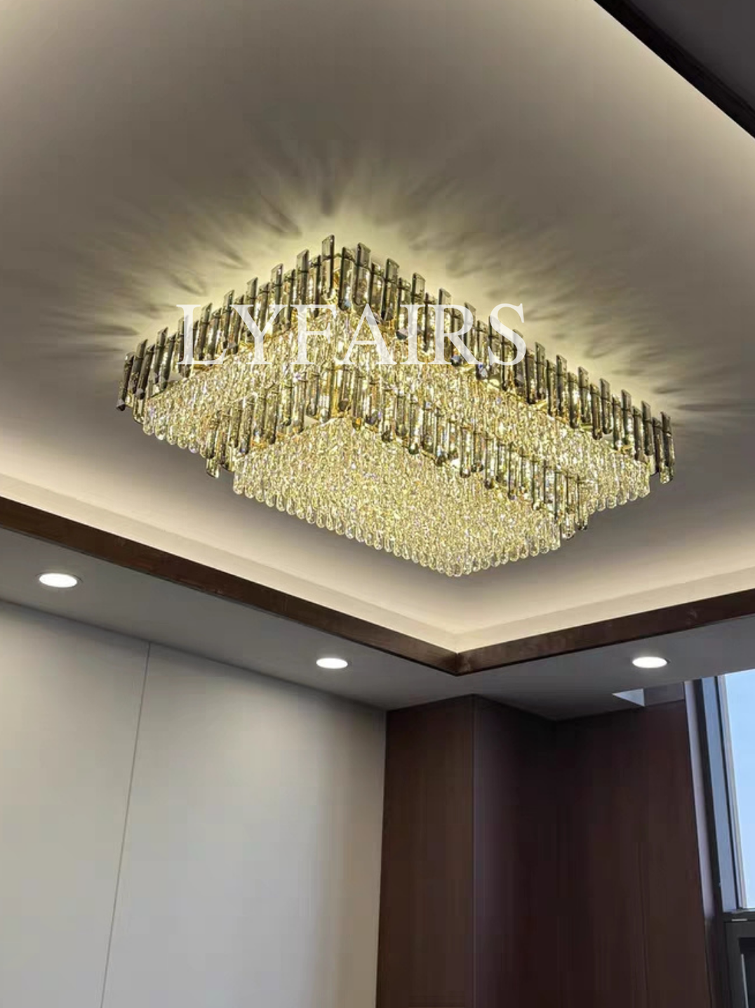 Rectangle Flush Mounted Living Room Chandelier Crystal Ceiling Light F ...
