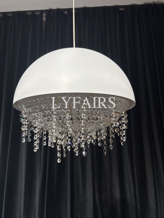 White/ Black Stainless Steel Lamp Shade Pendant Light Decorative Crystal Chandelier For Living/ Dining Room
