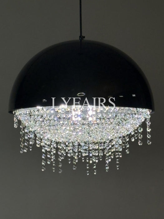 White/ Black Stainless Steel Lamp Shade Pendant Light Decorative Crystal Chandelier For Living/ Dining Room