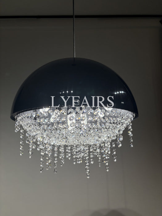 White/ Black Stainless Steel Lamp Shade Pendant Light Decorative Crystal Chandelier For Living/ Dining Room