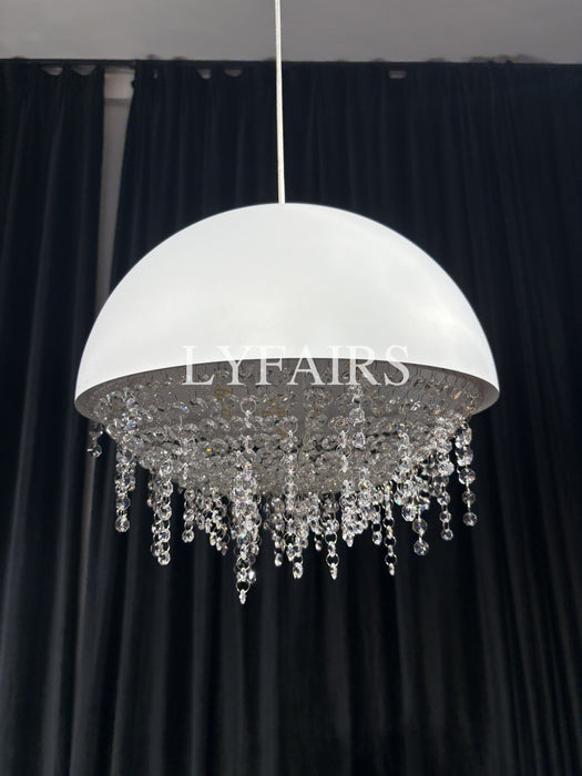 White/ Black Stainless Steel Lamp Shade Pendant Light Decorative Crystal Chandelier For Living/ Dining Room
