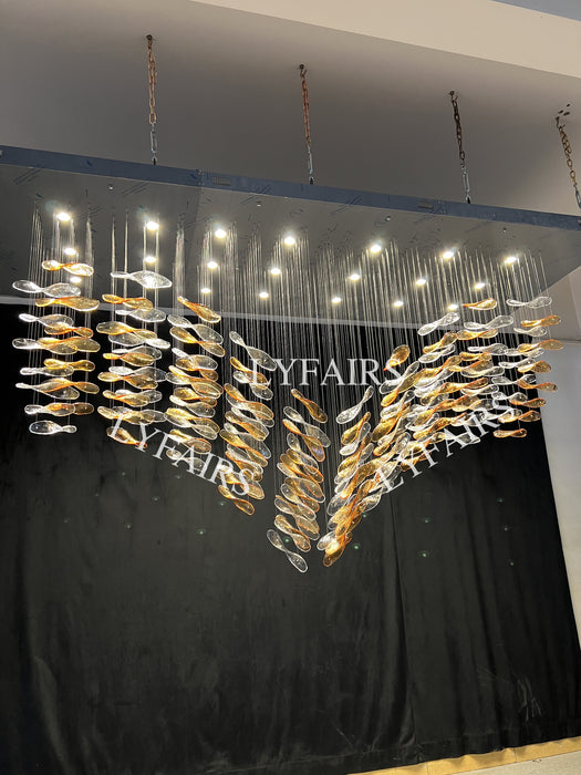 Luxury High-End Glass Leaves Floating Chandelier for Hotel/Villa/Living Room