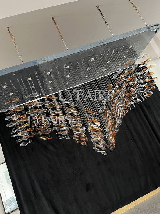 Luxury High-End Glass Leaves Floating Chandelier for Hotel/Villa/Living Room