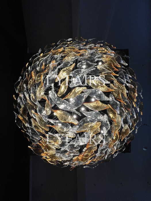 Luxury High-End Glass Leaves Floating Chandelier for Hotel/Villa/Living Room